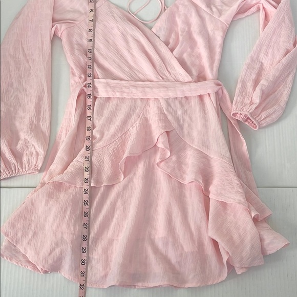 Trixxi Pink Ruffled Chiffon Tie Front or Back Mini Skater Dress Medium - Picture 15 of 17